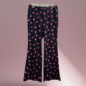 4/$20 Black Flare Pants with Pink Heart Print